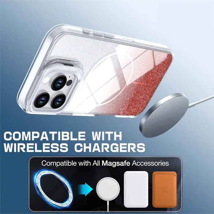 For iPhone 16 Pro Magnetic Case Gradient Glitter Shockproof TPU PC Phone Cover Compatible with MagSafe - Orange - 3