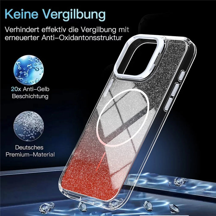 For iPhone 16 Pro Magnetic Case Gradient Glitter Shockproof TPU PC Phone Cover Compatible with MagSafe - Orange - 7