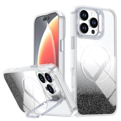 For iPhone 16 Pro Max Magnetic Case Gradient Glitter Shockproof TPU PC Phone Cover Compatible with MagSafe - Black - 1