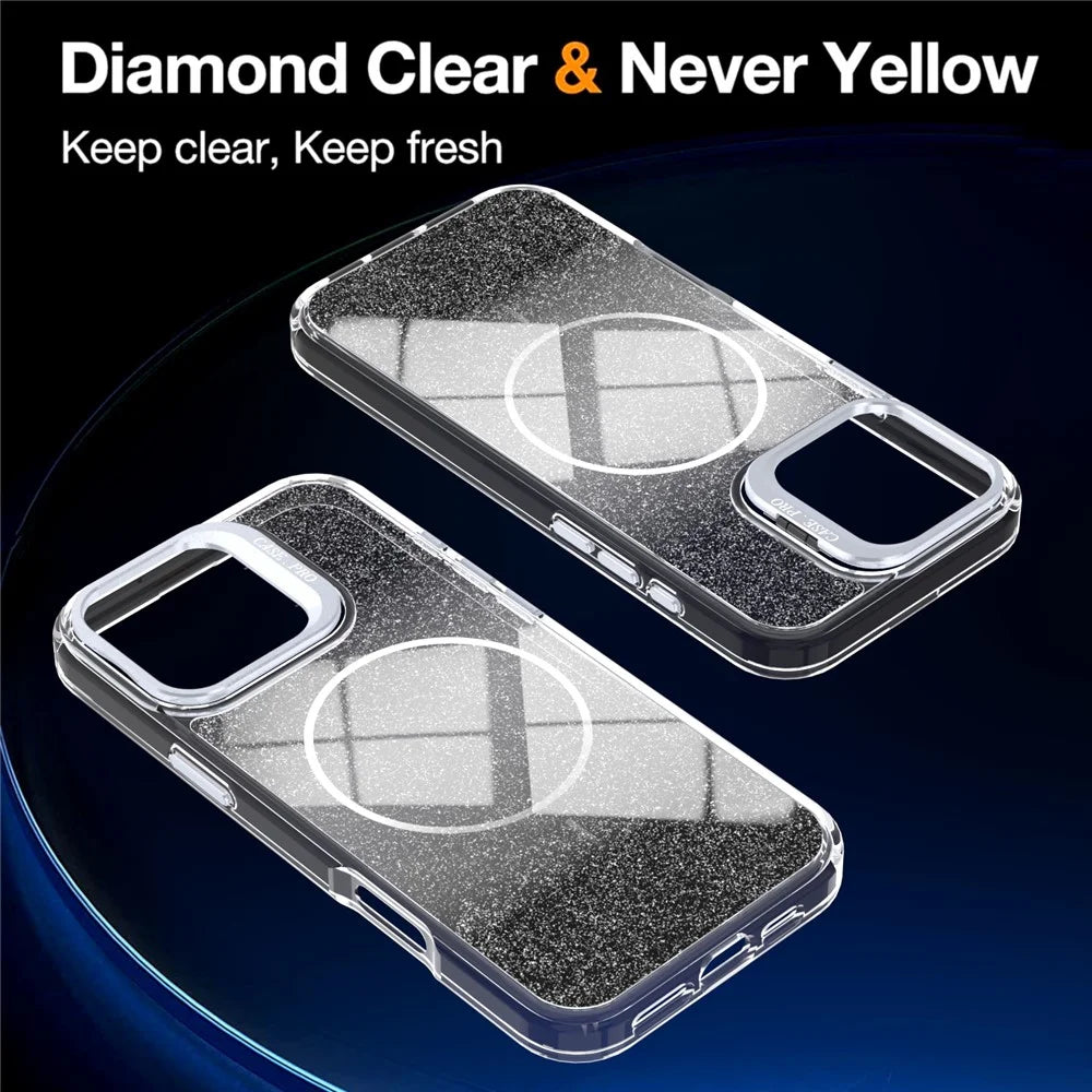 For iPhone 16 Pro Max Magnetic Case Gradient Glitter Shockproof TPU PC Phone Cover Compatible with MagSafe - Black - 2