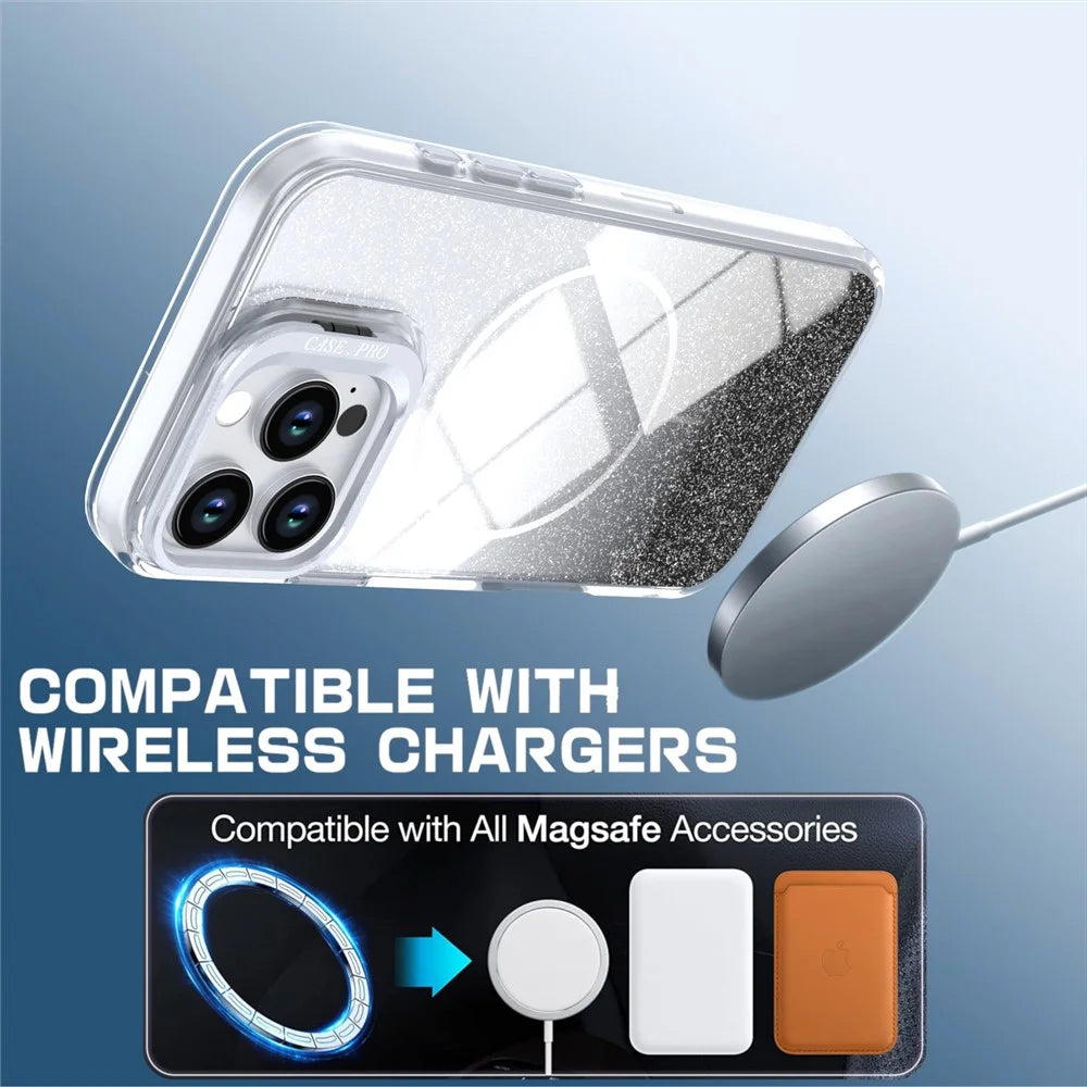 For iPhone 16 Pro Max Magnetic Case Gradient Glitter Shockproof TPU PC Phone Cover Compatible with MagSafe - Black - 3