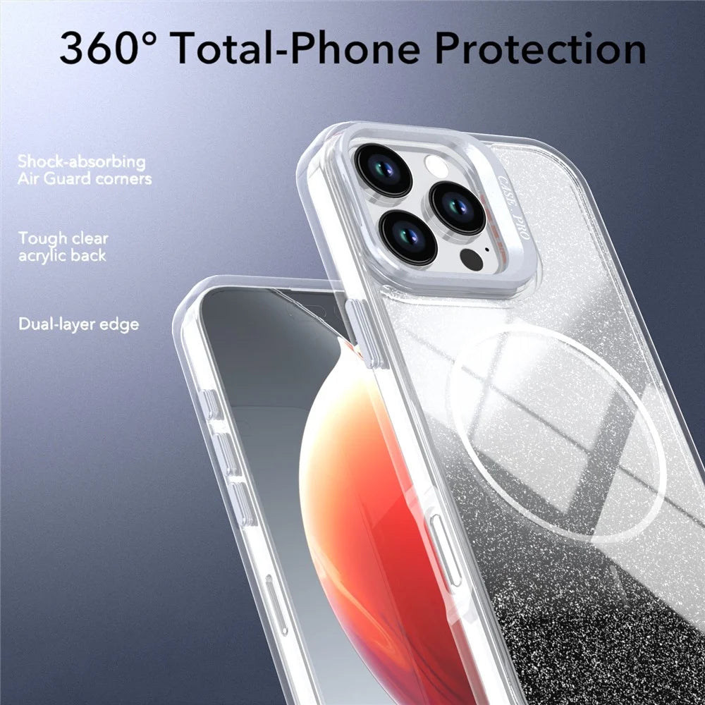 For iPhone 16 Pro Max Magnetic Case Gradient Glitter Shockproof TPU PC Phone Cover Compatible with MagSafe - Black - 5