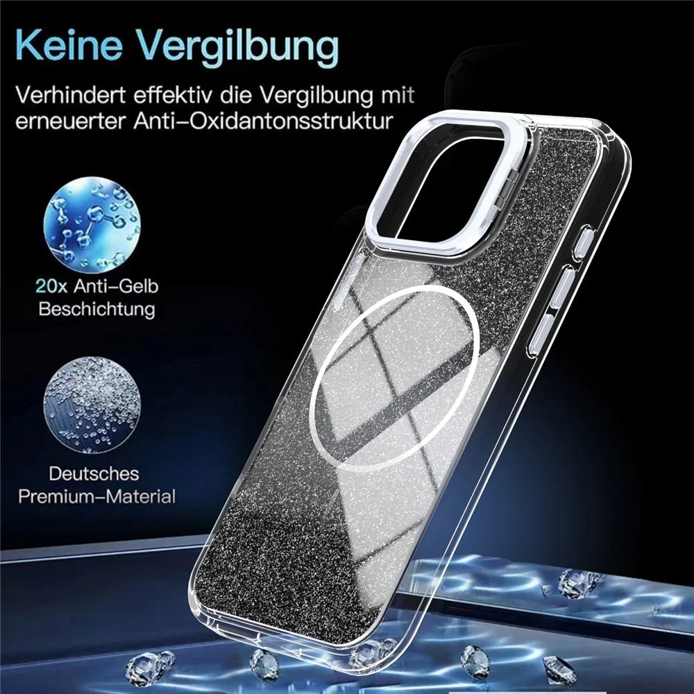 For iPhone 16 Pro Max Magnetic Case Gradient Glitter Shockproof TPU PC Phone Cover Compatible with MagSafe - Black - 7