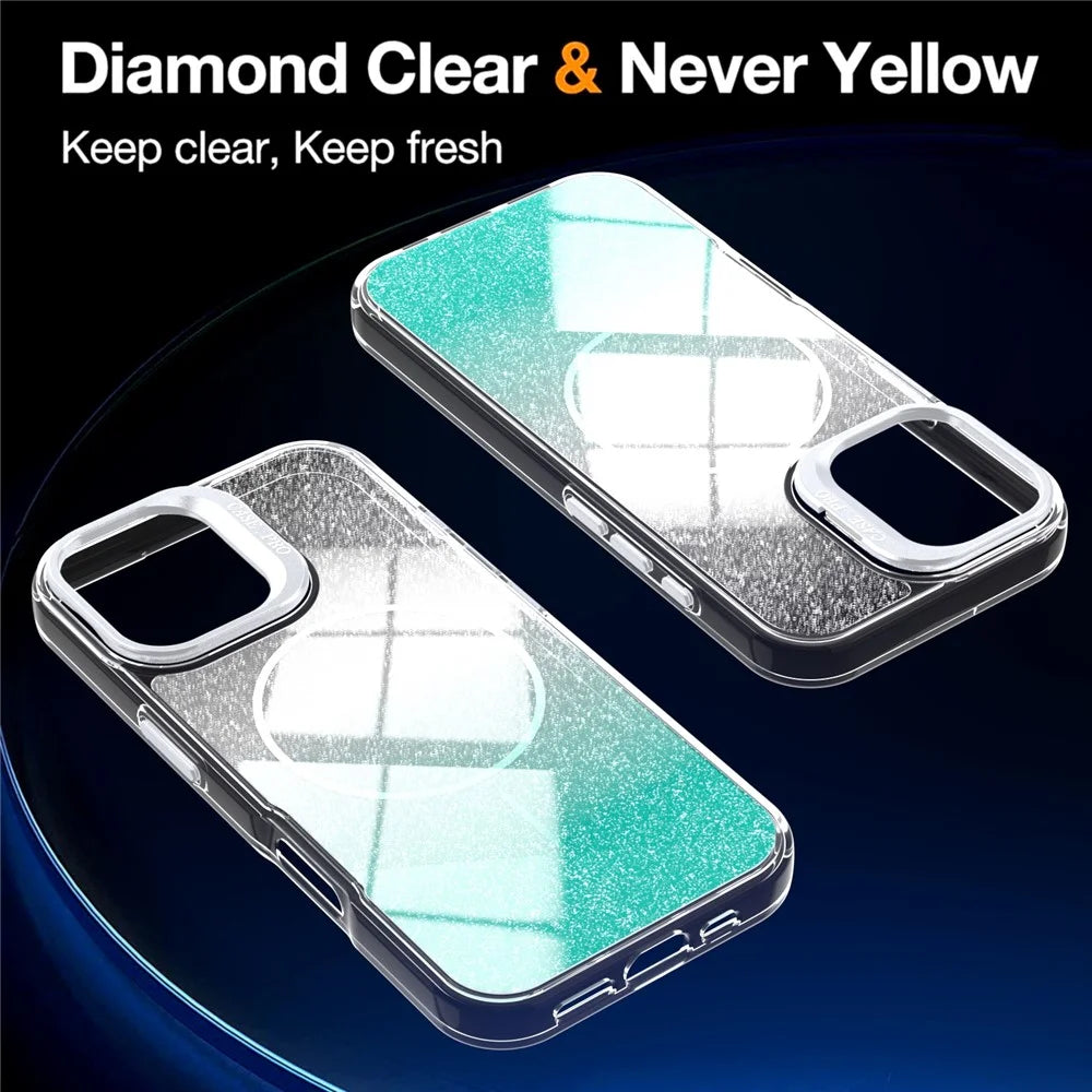 For iPhone 17 Magnetic Case Gradient Glitter Shockproof TPU PC Phone Cover Compatible with MagSafe - Lake Green - 2