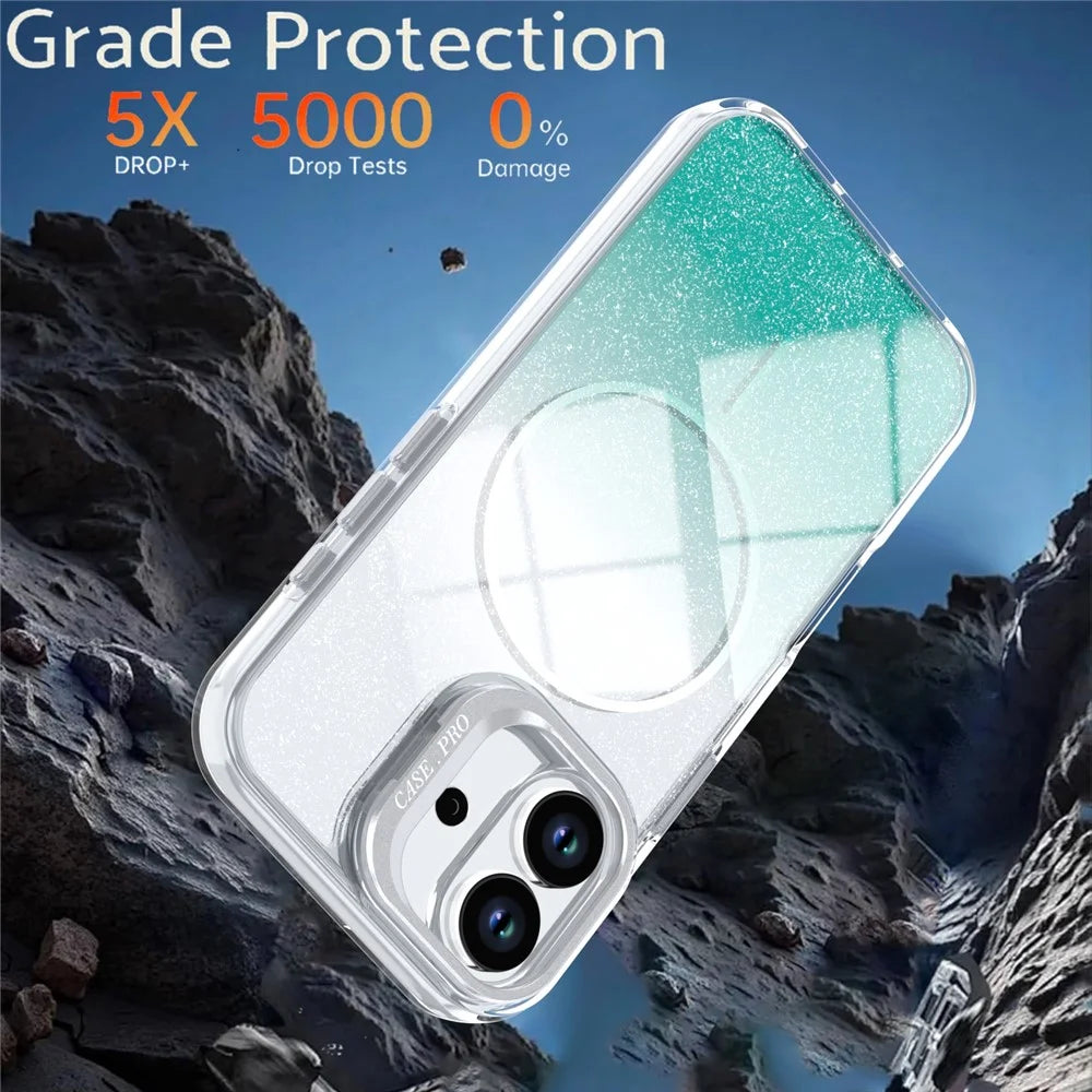 For iPhone 17 Magnetic Case Gradient Glitter Shockproof TPU PC Phone Cover Compatible with MagSafe - Lake Green - 7