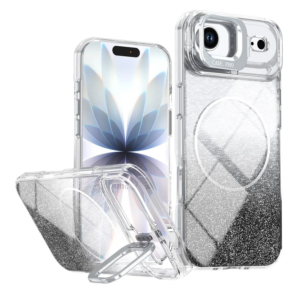 For iPhone Air Magnetic Case Gradient Glitter Shockproof TPU PC Phone Cover Compatible with MagSafe - Black - 1