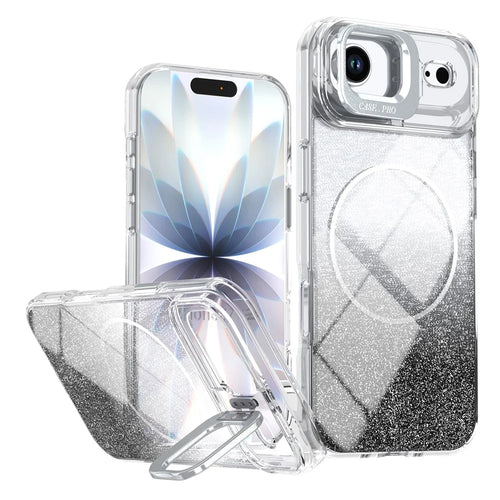 For iPhone Air Magnetic Case Gradient Glitter Shockproof TPU PC Phone Cover Compatible with MagSafe - Black - 1
