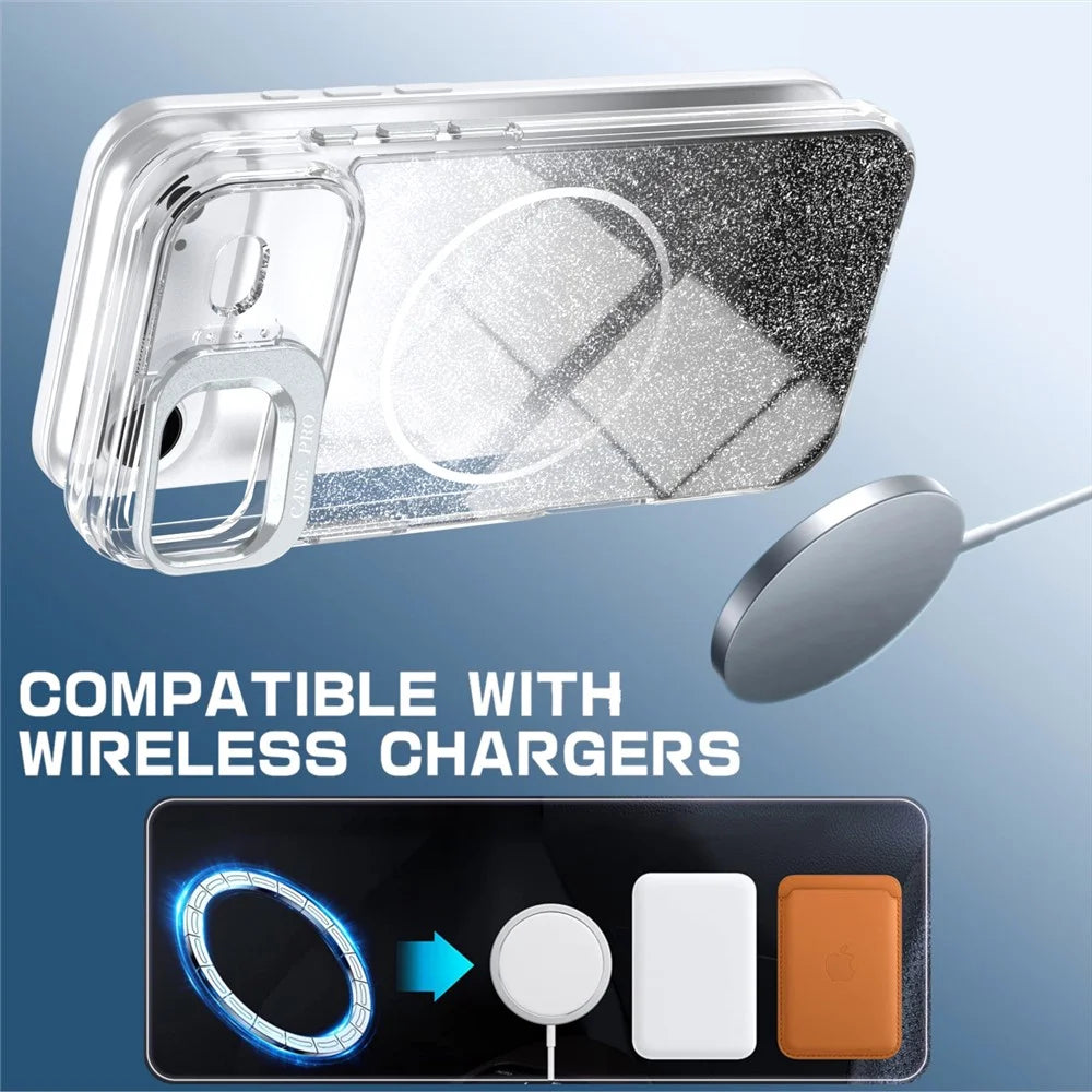 For iPhone Air Magnetic Case Gradient Glitter Shockproof TPU PC Phone Cover Compatible with MagSafe - Black - 3
