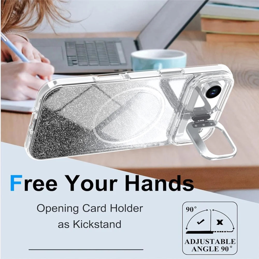 For iPhone Air Magnetic Case Gradient Glitter Shockproof TPU PC Phone Cover Compatible with MagSafe - Black - 4