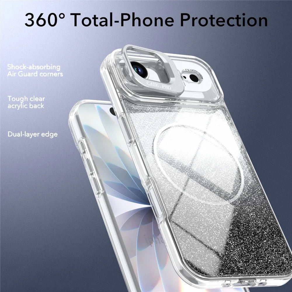 For iPhone Air Magnetic Case Gradient Glitter Shockproof TPU PC Phone Cover Compatible with MagSafe - Black - 5
