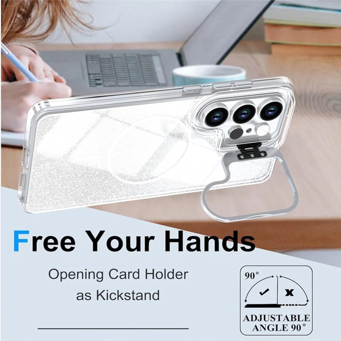 For Samsung Galaxy S25 Ultra Magnetic Case Gradient Glitter Shockproof TPU PC Phone Cover - White - 4