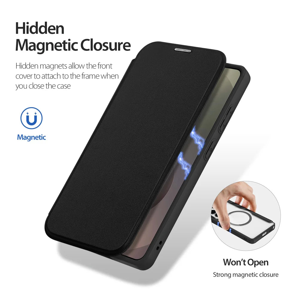 DUX DUCIS For Samsung Galaxy S26 Ultra Magnetic Case  Skin X Pro Series Flip Leather Cover - Black - 6