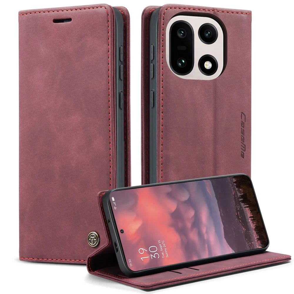 CASEME For OnePlus 15 5G Wallet Case  013 Series PU Leather Phone Cover Stand - Red - 1