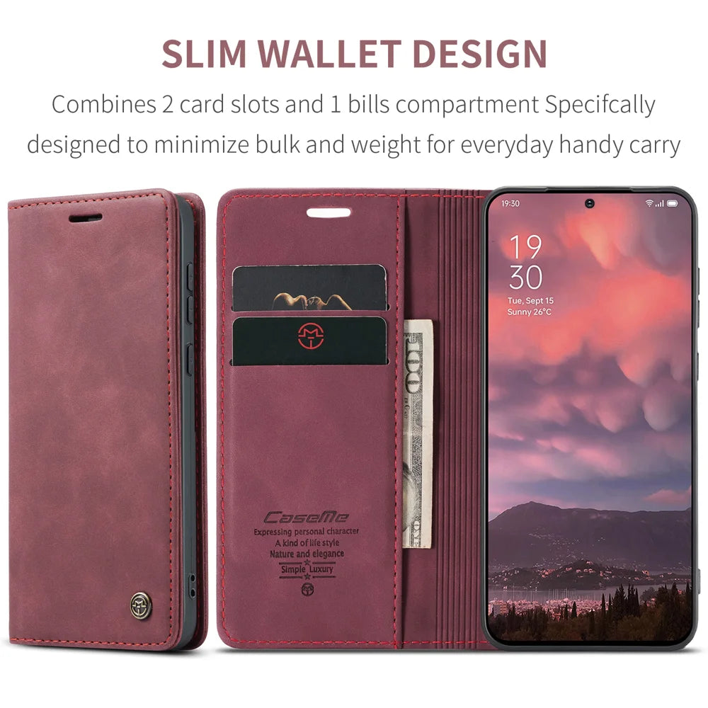 CASEME For OnePlus 15 5G Wallet Case  013 Series PU Leather Phone Cover Stand - Red - 2