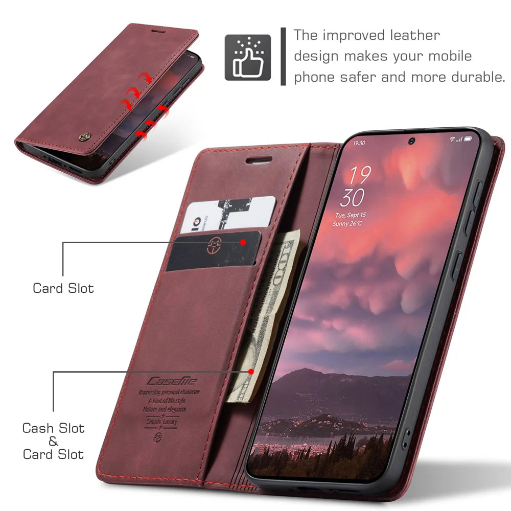 CASEME For OnePlus 15 5G Wallet Case  013 Series PU Leather Phone Cover Stand - Red - 3