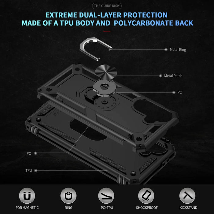 For Samsung Galaxy A37 5G Case PC + TPU Phone Cover with Kickstand - Black - 7