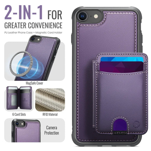 JEEHOOD For iPhone 8 4.7 inch / iPhone SE (2020) / iPhone SE (2022) / iPhone 7 4.7 inch Magnetic Case  J10 Leather Back Phone Cover with Detachable Card Holder Kickstand - Purple - 2
