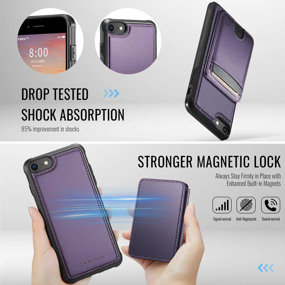 JEEHOOD For iPhone 8 4.7 inch / iPhone SE (2020) / iPhone SE (2022) / iPhone 7 4.7 inch Magnetic Case  J10 Leather Back Phone Cover with Detachable Card Holder Kickstand - Purple - 3