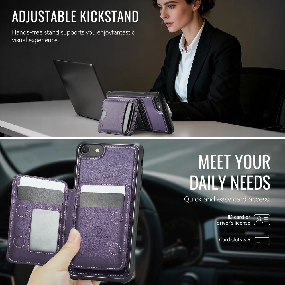 JEEHOOD For iPhone 8 4.7 inch / iPhone SE (2020) / iPhone SE (2022) / iPhone 7 4.7 inch Magnetic Case  J10 Leather Back Phone Cover with Detachable Card Holder Kickstand - Purple - 5