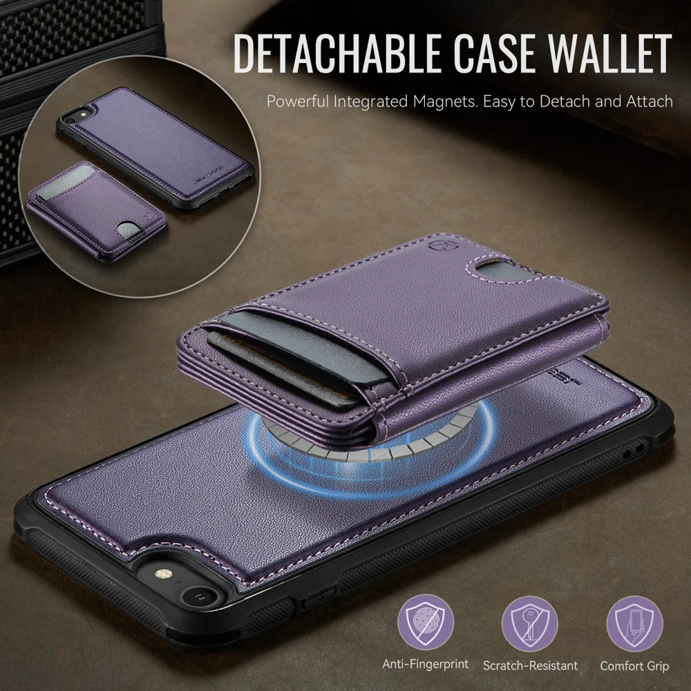 JEEHOOD For iPhone 8 4.7 inch / iPhone SE (2020) / iPhone SE (2022) / iPhone 7 4.7 inch Magnetic Case  J10 Leather Back Phone Cover with Detachable Card Holder Kickstand - Purple - 7