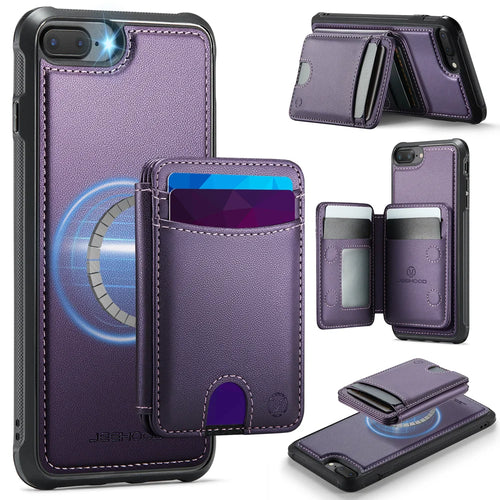 JEEHOOD For iPhone 8 Plus 5.5 inch / iPhone 7 Plus 5.5 inch Magnetic Case  J10 Leather Back Phone Cover with Detachable Card Holder Kickstand - Purple - 1