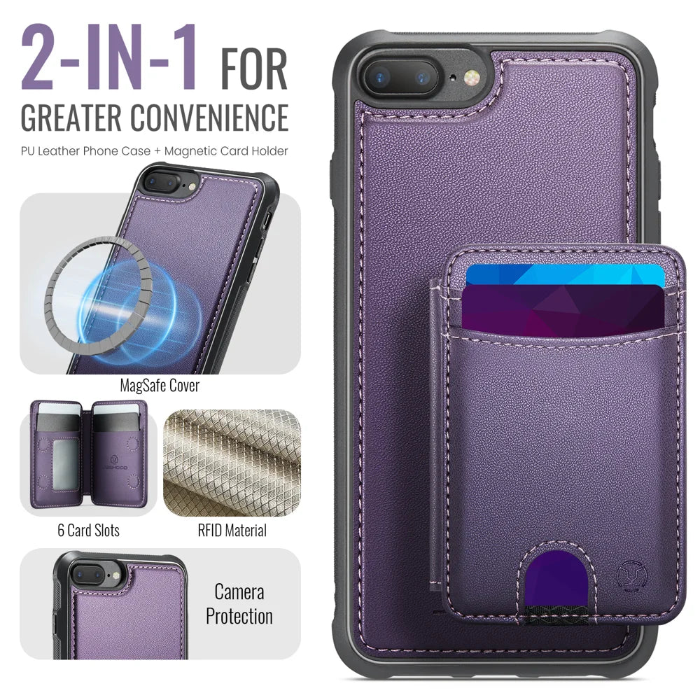 JEEHOOD For iPhone 8 Plus 5.5 inch / iPhone 7 Plus 5.5 inch Magnetic Case  J10 Leather Back Phone Cover with Detachable Card Holder Kickstand - Purple - 2
