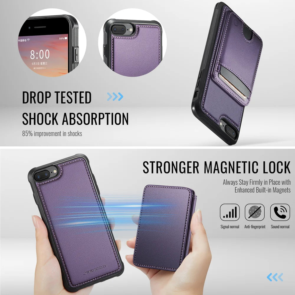 JEEHOOD For iPhone 8 Plus 5.5 inch / iPhone 7 Plus 5.5 inch Magnetic Case  J10 Leather Back Phone Cover with Detachable Card Holder Kickstand - Purple - 3