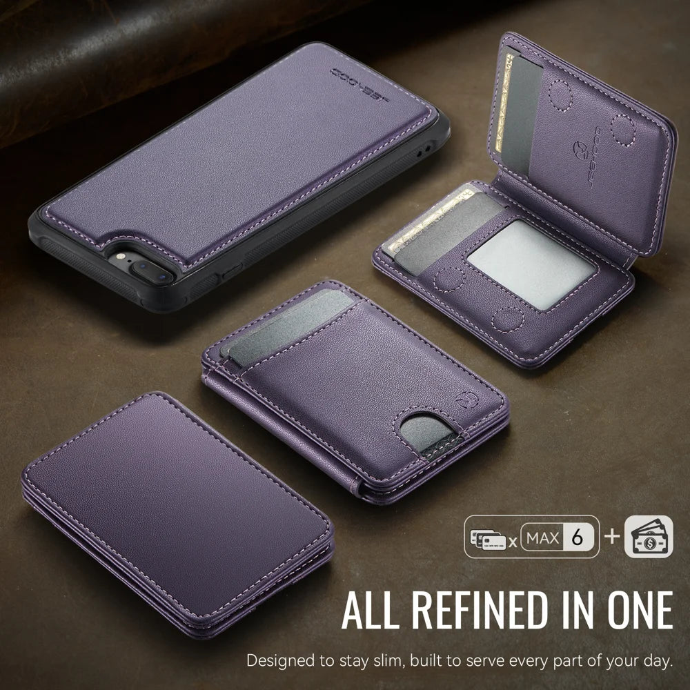JEEHOOD For iPhone 8 Plus 5.5 inch / iPhone 7 Plus 5.5 inch Magnetic Case  J10 Leather Back Phone Cover with Detachable Card Holder Kickstand - Purple - 4