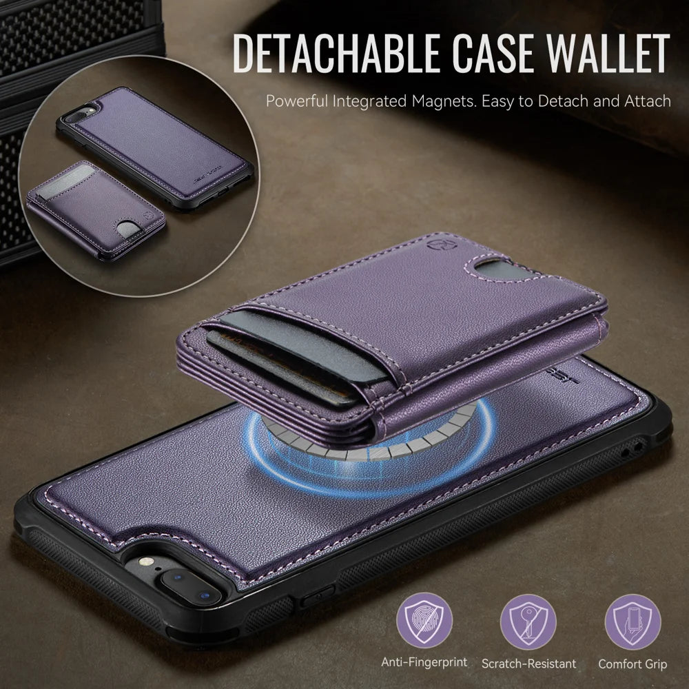 JEEHOOD For iPhone 8 Plus 5.5 inch / iPhone 7 Plus 5.5 inch Magnetic Case  J10 Leather Back Phone Cover with Detachable Card Holder Kickstand - Purple - 7