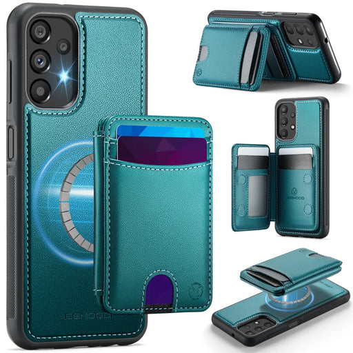 JEEHOOD For Samsung Galaxy A23 5G (Global) / Galaxy A23 4G Magnetic Case  J10 Leather Back Phone Cover with Detachable Card Holder Kickstand - Blue - 1