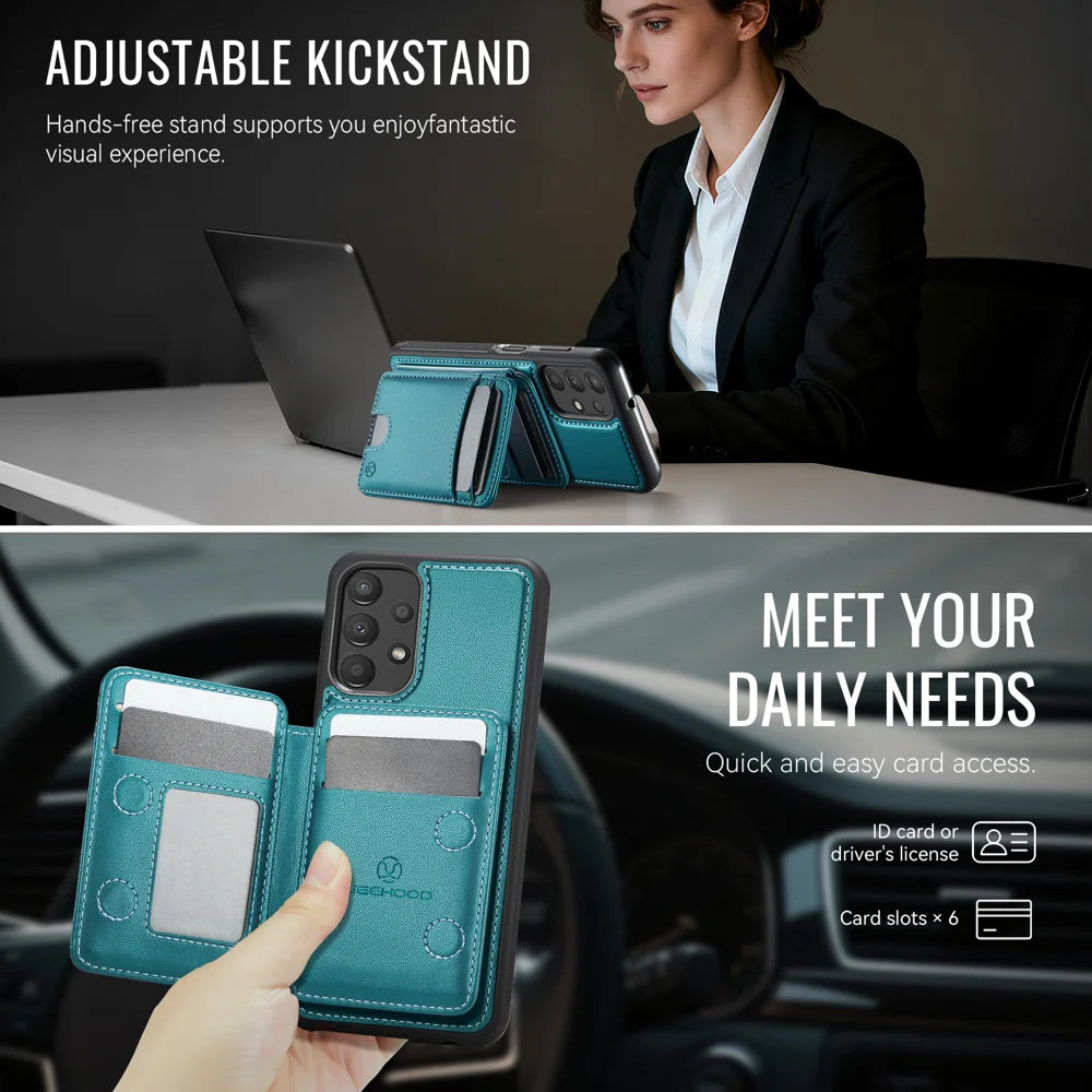JEEHOOD For Samsung Galaxy A23 5G (Global) / Galaxy A23 4G Magnetic Case  J10 Leather Back Phone Cover with Detachable Card Holder Kickstand - Blue - 5