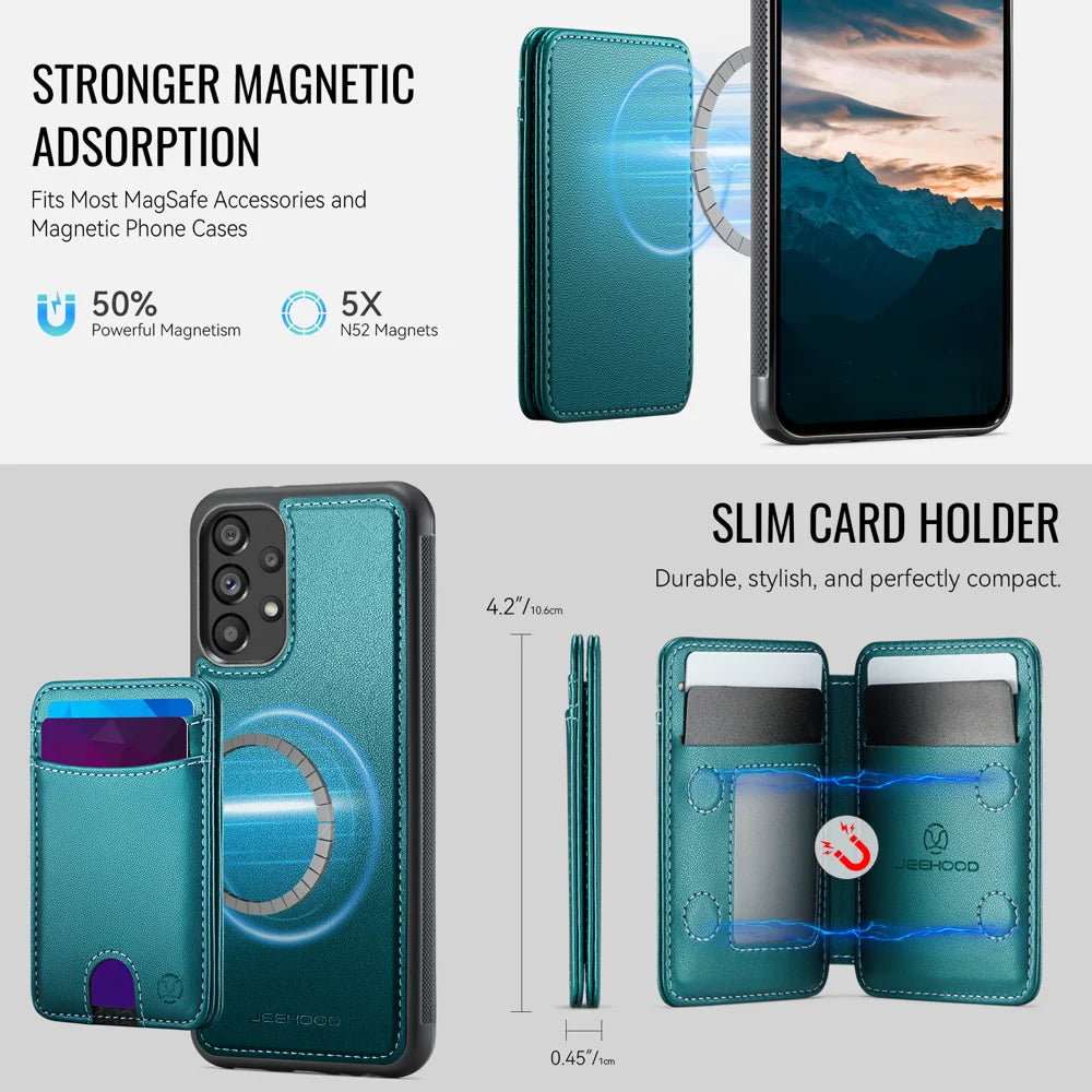 JEEHOOD For Samsung Galaxy A23 5G (Global) / Galaxy A23 4G Magnetic Case  J10 Leather Back Phone Cover with Detachable Card Holder Kickstand - Blue - 6