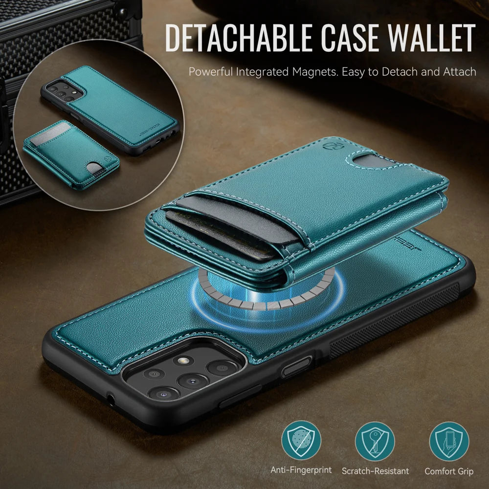 JEEHOOD For Samsung Galaxy A23 5G (Global) / Galaxy A23 4G Magnetic Case  J10 Leather Back Phone Cover with Detachable Card Holder Kickstand - Blue - 7