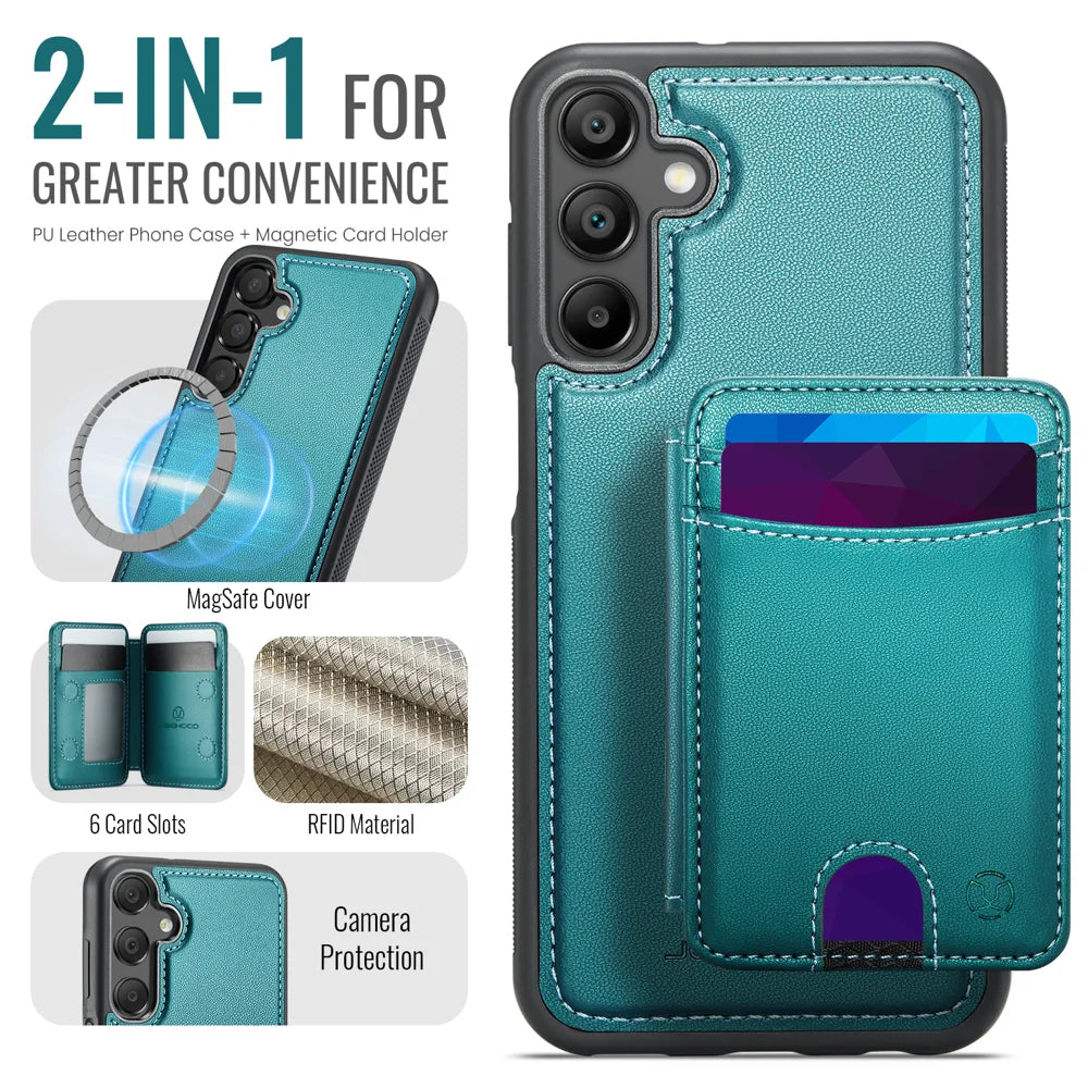 JEEHOOD For Samsung Galaxy A18 5G / A18 4G / A17 5G / A17 4G Magnetic Case  J10 Leather Back Phone Cover with Detachable Card Holder Kickstand - Blue - 2