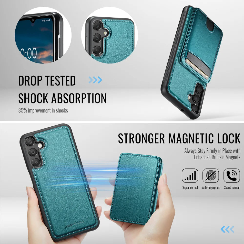 JEEHOOD For Samsung Galaxy A18 5G / A18 4G / A17 5G / A17 4G Magnetic Case  J10 Leather Back Phone Cover with Detachable Card Holder Kickstand - Blue - 3
