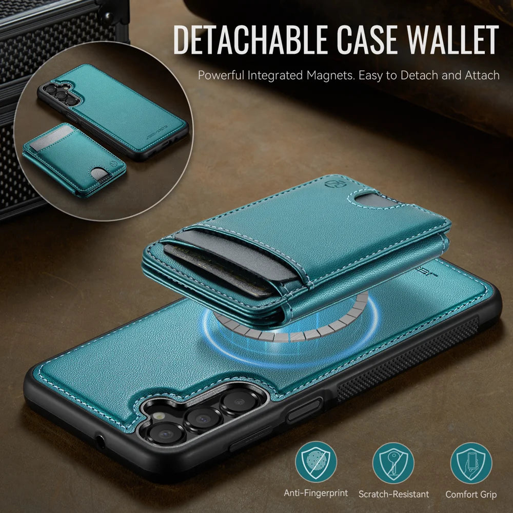 JEEHOOD For Samsung Galaxy A18 5G / A18 4G / A17 5G / A17 4G Magnetic Case  J10 Leather Back Phone Cover with Detachable Card Holder Kickstand - Blue - 7