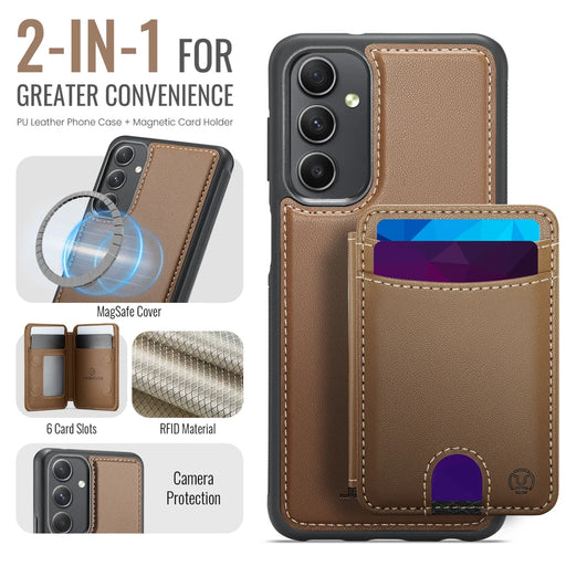 JEEHOOD For Samsung Galaxy A54 5G Magnetic Case  J10 Leather Back Phone Cover with Detachable Card Holder Kickstand - Brown - 2