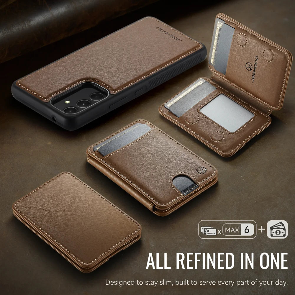 JEEHOOD For Samsung Galaxy A54 5G Magnetic Case  J10 Leather Back Phone Cover with Detachable Card Holder Kickstand - Brown - 4