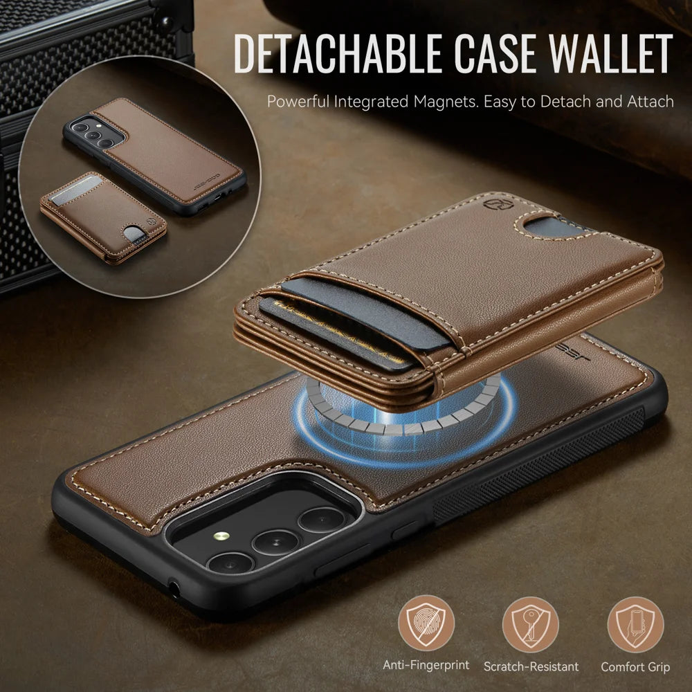 JEEHOOD For Samsung Galaxy A54 5G Magnetic Case  J10 Leather Back Phone Cover with Detachable Card Holder Kickstand - Brown - 7