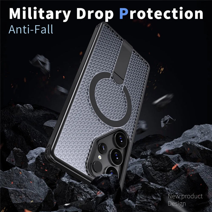 For Samsung Galaxy S26 Ultra Magnetic Case Kickstand Grid Texture TPU PC Phone Back Cover - Black - 3