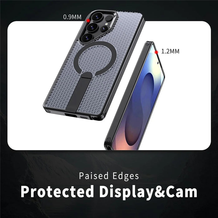 For Samsung Galaxy S26 Ultra Magnetic Case Kickstand Grid Texture TPU PC Phone Back Cover - Black - 4