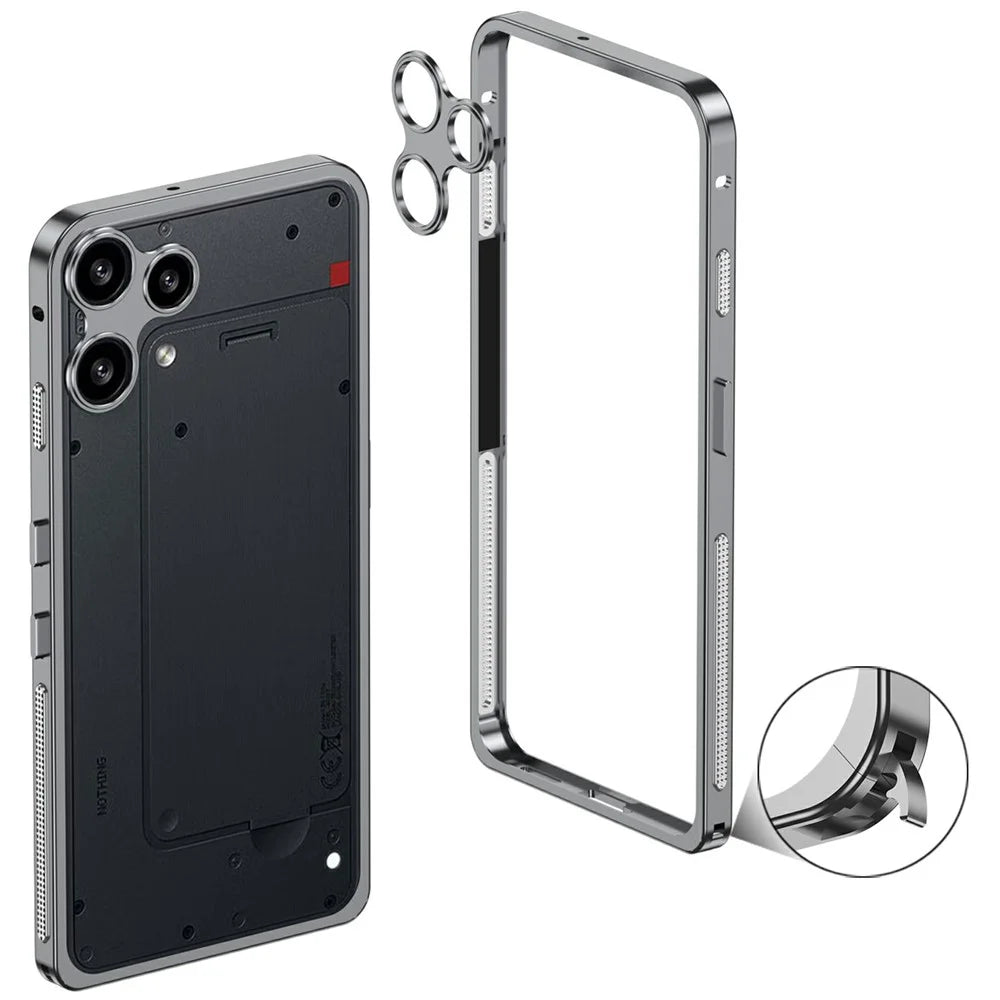 For Nothing Phone (3a) Lite 5G Bumper Cases Metal Frame Heat Dissipation Cover with Lens Protector - Grey - 1