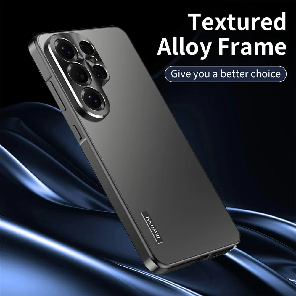 For Samsung Galaxy S26 Ultra Case Magnetic Alloy Frame Matte PC Back Phone Cover - Black - 3