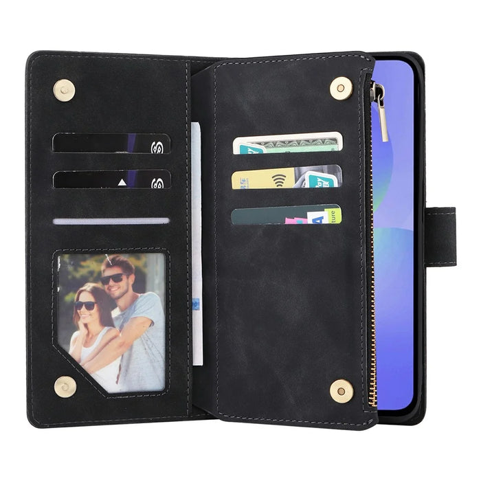 For Samsung Galaxy A57 5G Case Zipper Wallet Multiple Card Slots Leather Phone Cover with Wrist Strap - Black - 2