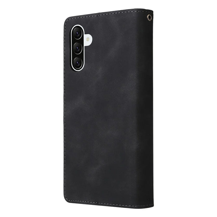 For Samsung Galaxy A57 5G Case Zipper Wallet Multiple Card Slots Leather Phone Cover with Wrist Strap - Black - 7
