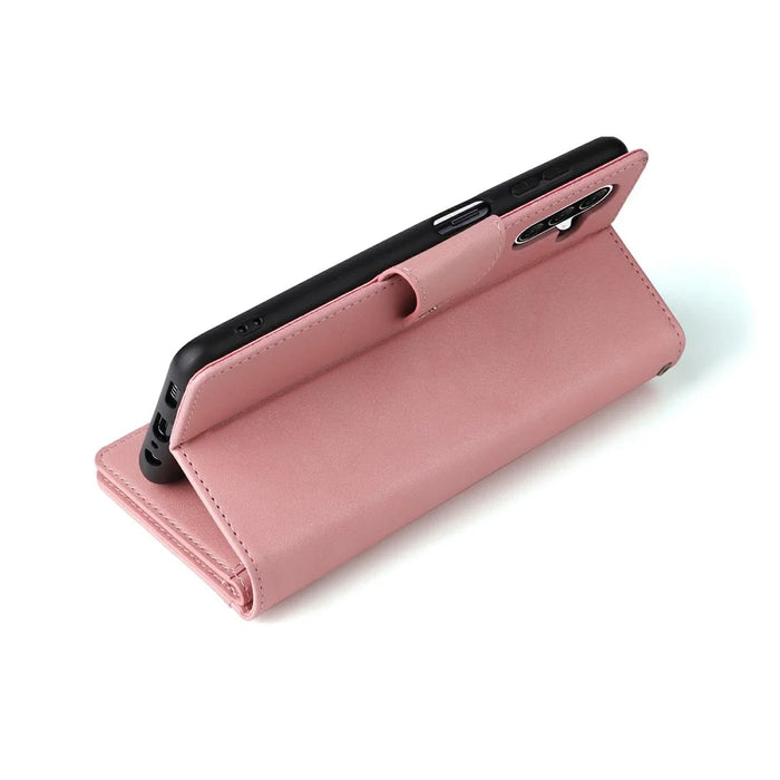 For Samsung Galaxy A57 5G Case Zipper Wallet Rivet Decor Leather Phone Cover with Wrist Strap - Rose Gold - 5