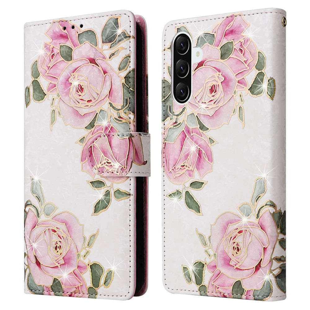 For Samsung Galaxy A57 5G Case RFID Blocking Flower Leather Phone Cover - Flower - 1