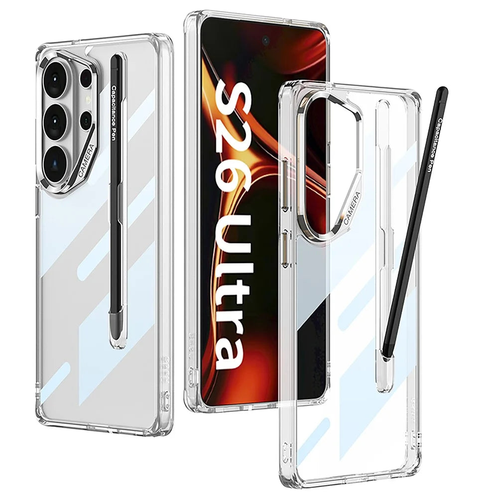 GKK For Samsung Galaxy S26 Ultra Case Crystal Clear TPU+PC Shockproof Phone Cover with Stylus - Transparent - 1