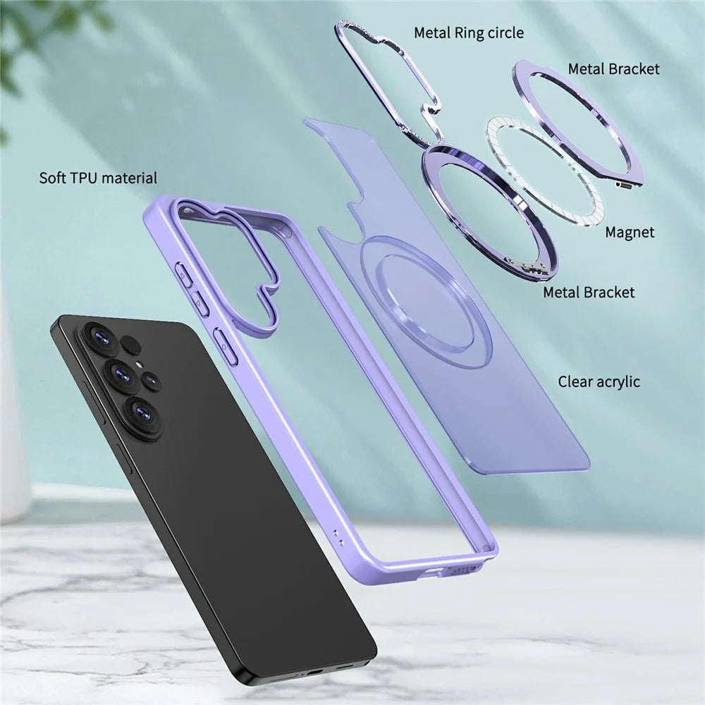 For Samsung Galaxy S26 Ultra Magnetic Case TPU + Acrylic Kickstand Phone Cover - Light Purple - 4