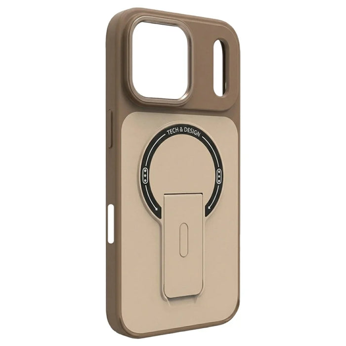 For iPhone 17 Pro Magnetic Case Kickstand Dual Color Skin Touch Rubberized PC + TPU Phone Cover - Brown - 2